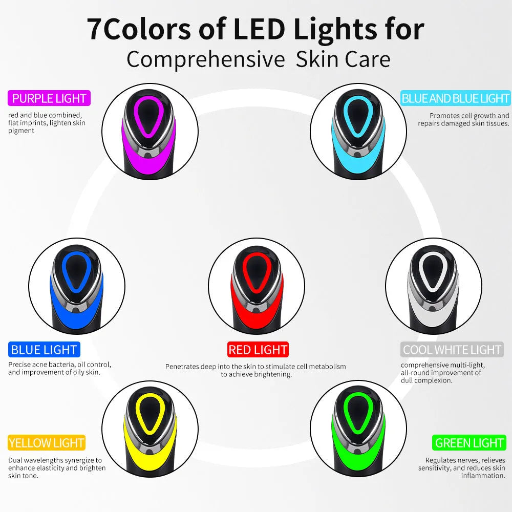 Black portable eye massager with LED light therapy and vibration functions