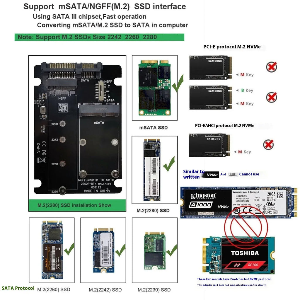 mSATA / M.2 NGFF to SATA3.0 adapter card with USB3.0 interface, one adapter card