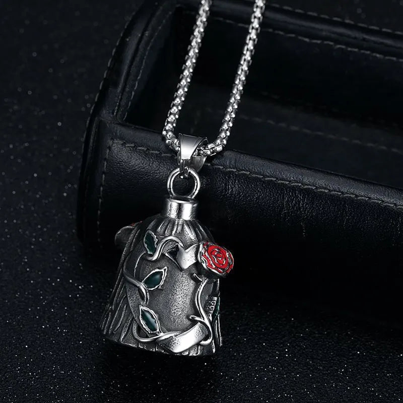 Titanium steel geometric motorcycle lucky bell with polished finish and double-sided epoxy rose design