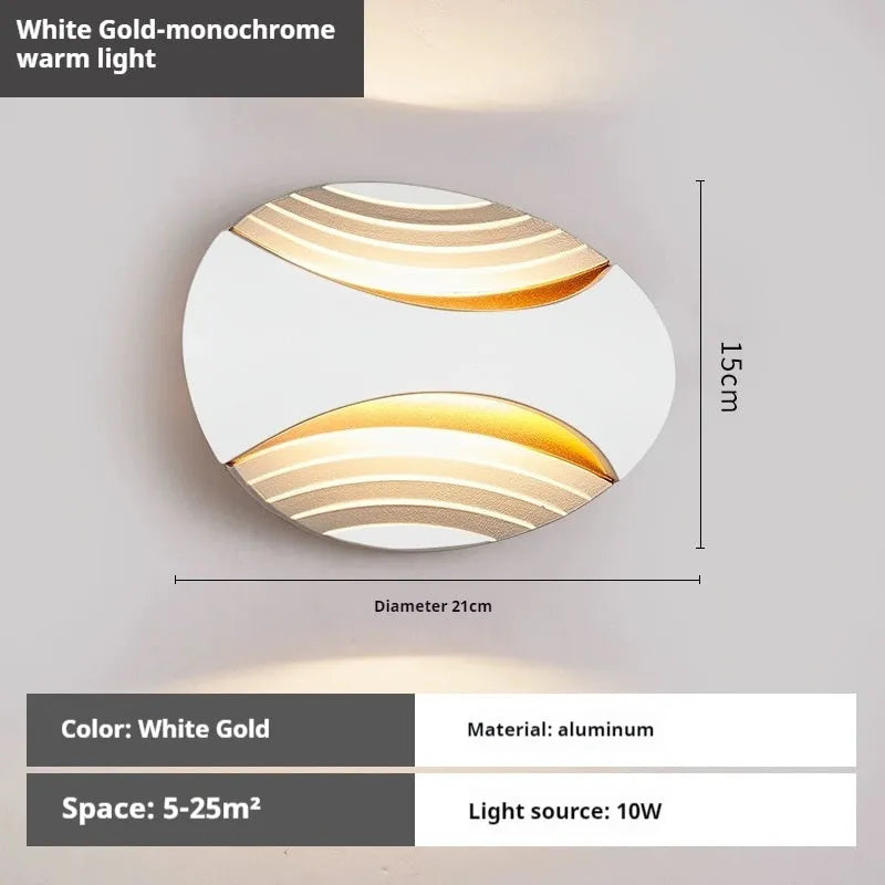 Modern minimalist aluminium bedside wall lamp showing three light colour options