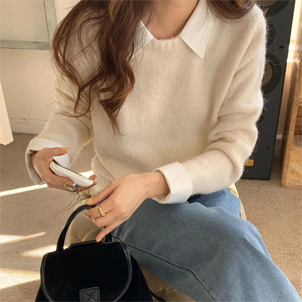 Women's loose fit knitwear top in polyester available in seven solid colours