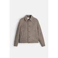 Men's taupe loose wool woven lapel long sleeve casual jacket coat single-breasted front view