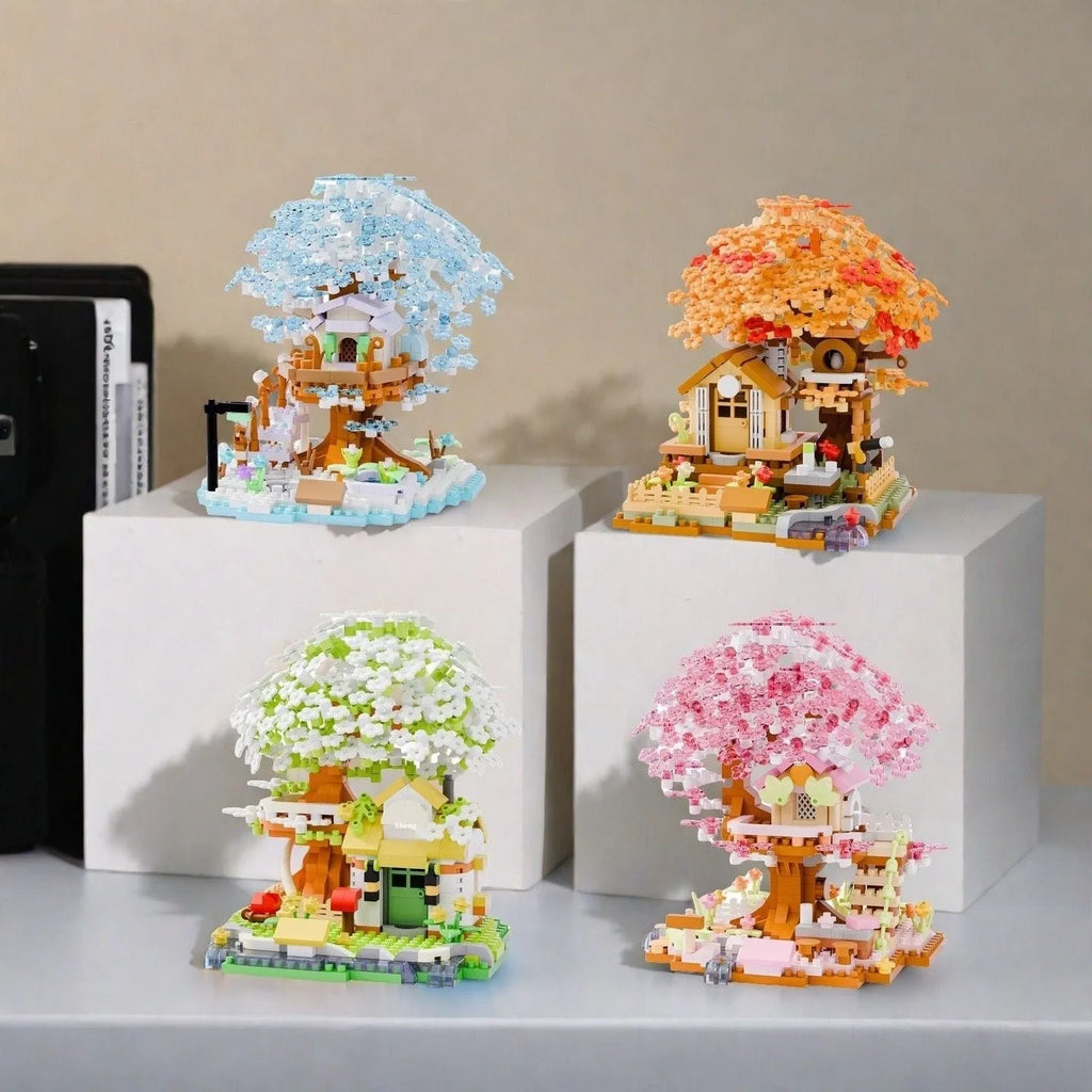 MZ building block set with 690-860 plastic pieces in cherry tree or wooden house style