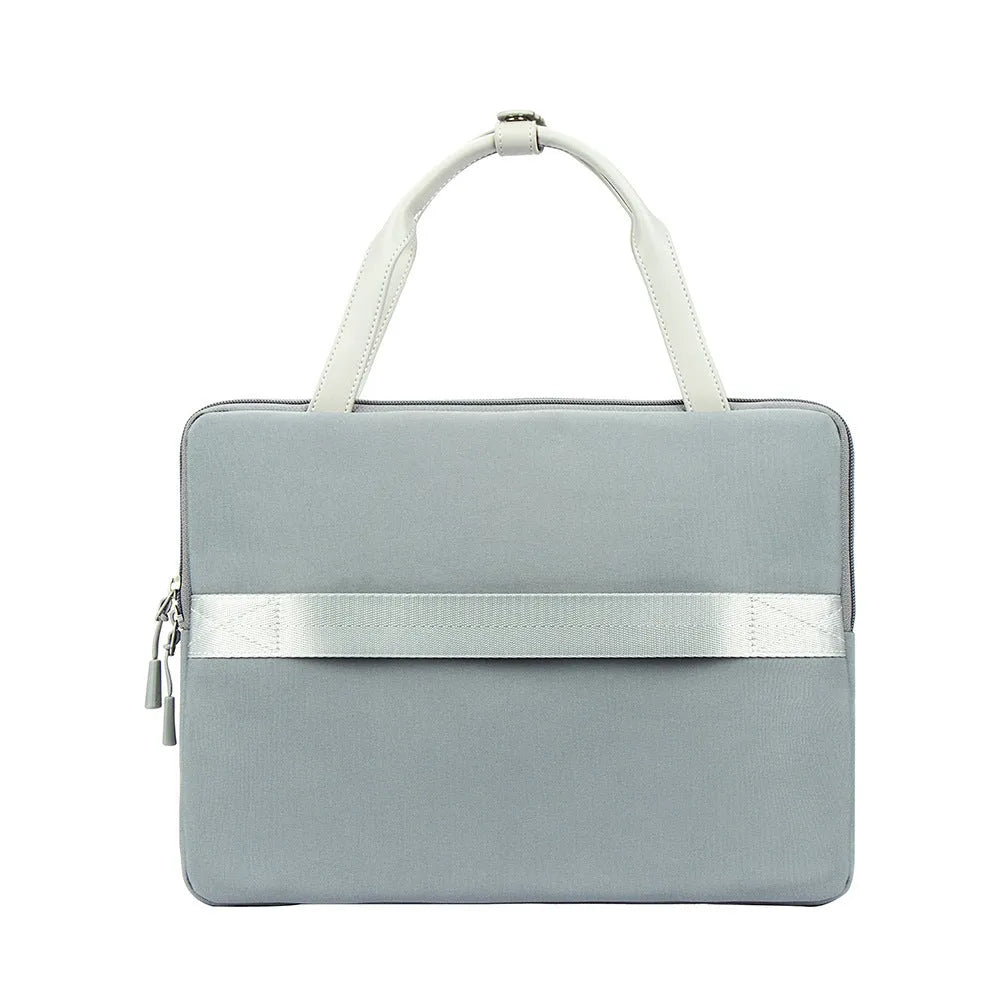 14.2 inch polyester laptop sleeve with soft handle and zipper pocket in light gray, green or orange