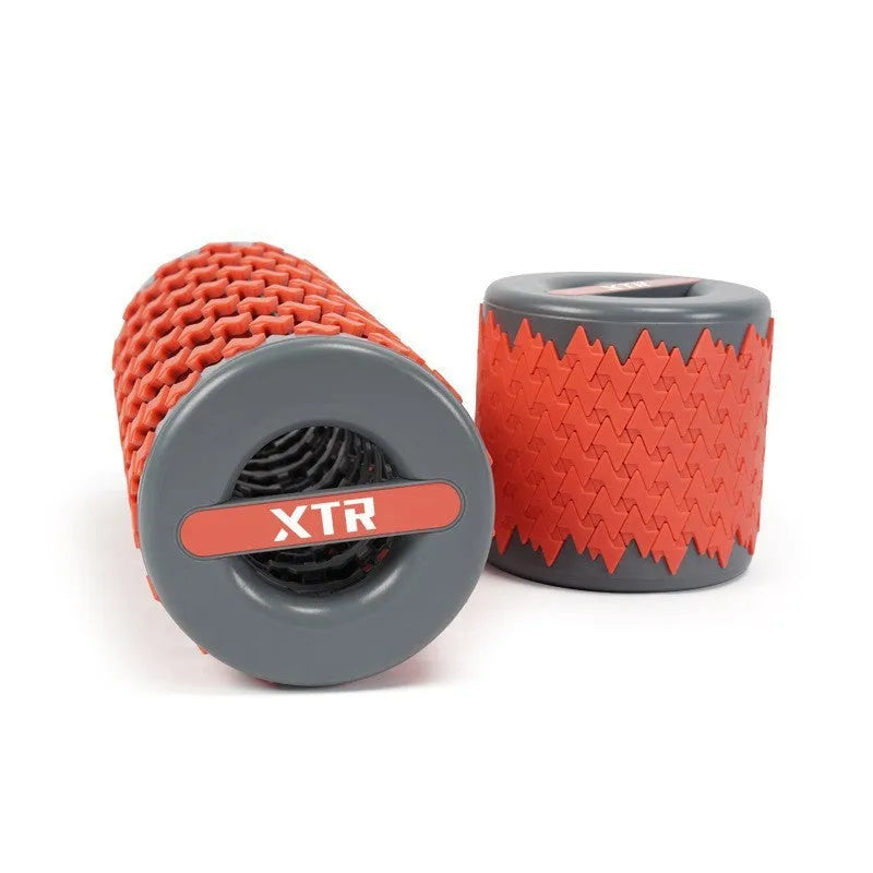 Adjustable telescopic foam roller in black colour showing three-section PVC construction