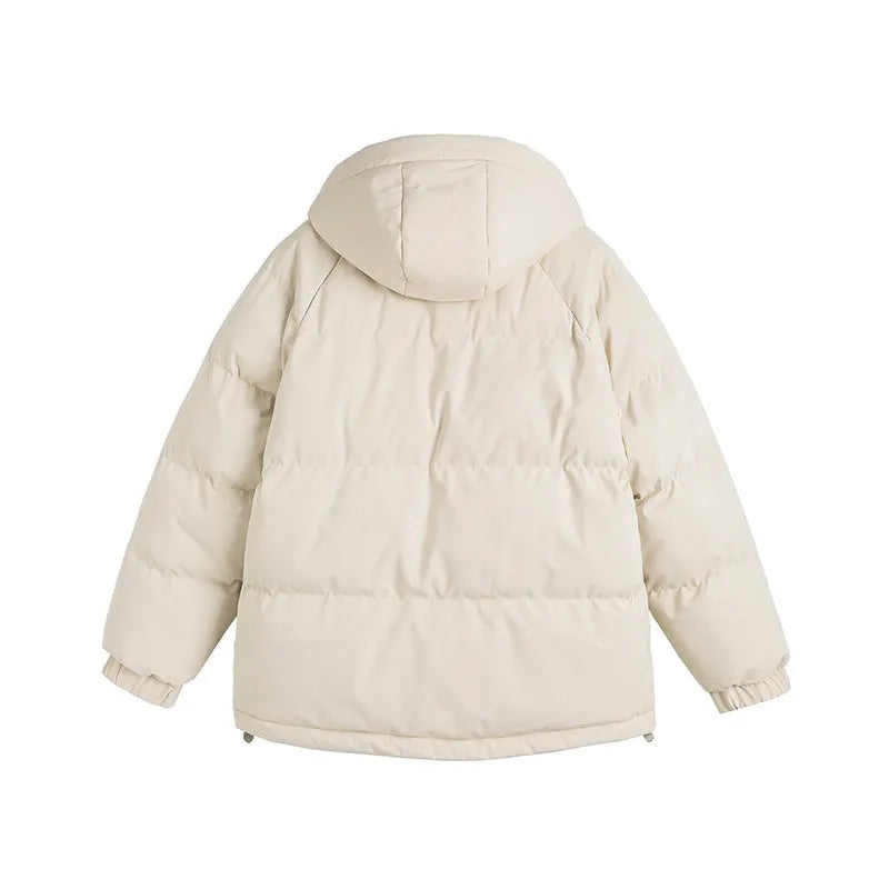 Winter loose cotton-padded jacket in mustard yellow colour with side pockets