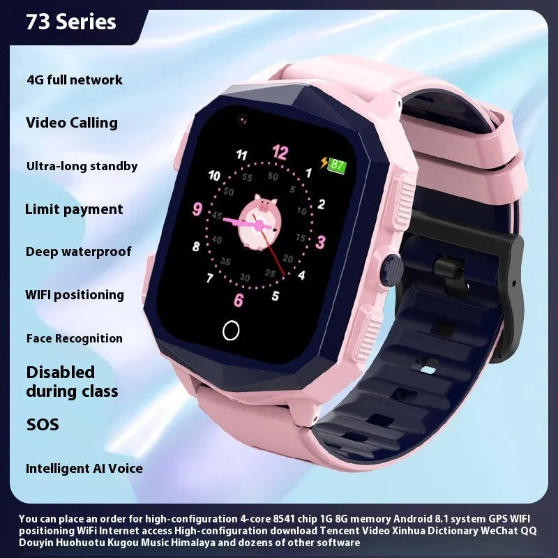 4G all-netcom children's phone watch in pink, blue or black with Bluetooth calling and health monitoring functions