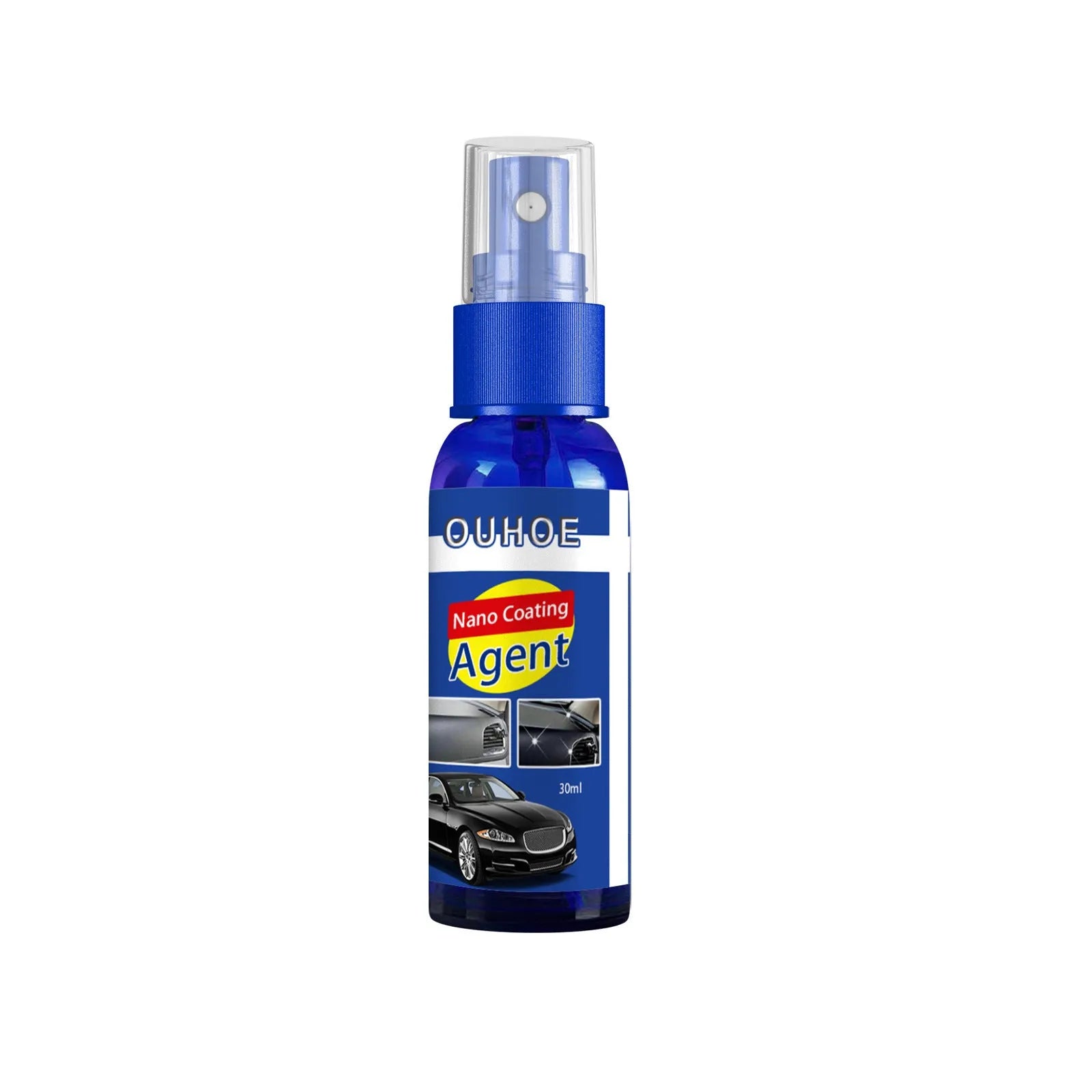 Car plastic interior renovation spray bottle with yellow sponge applicator for dashboard and trim restoration
