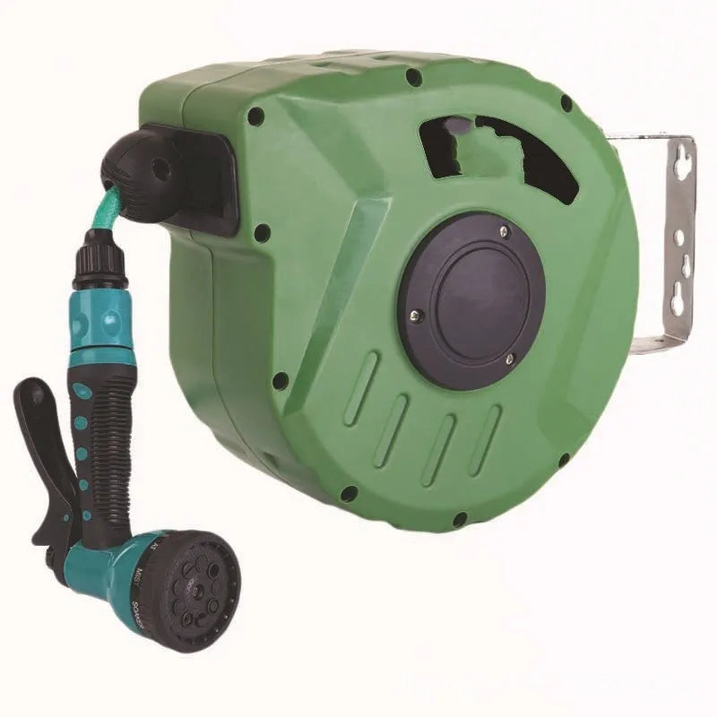 Automatic retractable hose reel with 10-metre PVC pipe for car washing and garden watering applications