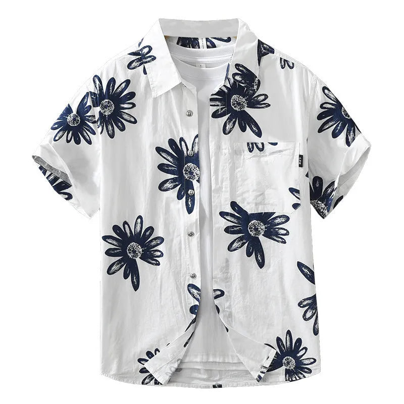 Japanese trendy printed short sleeve shirt in loose cardigan style