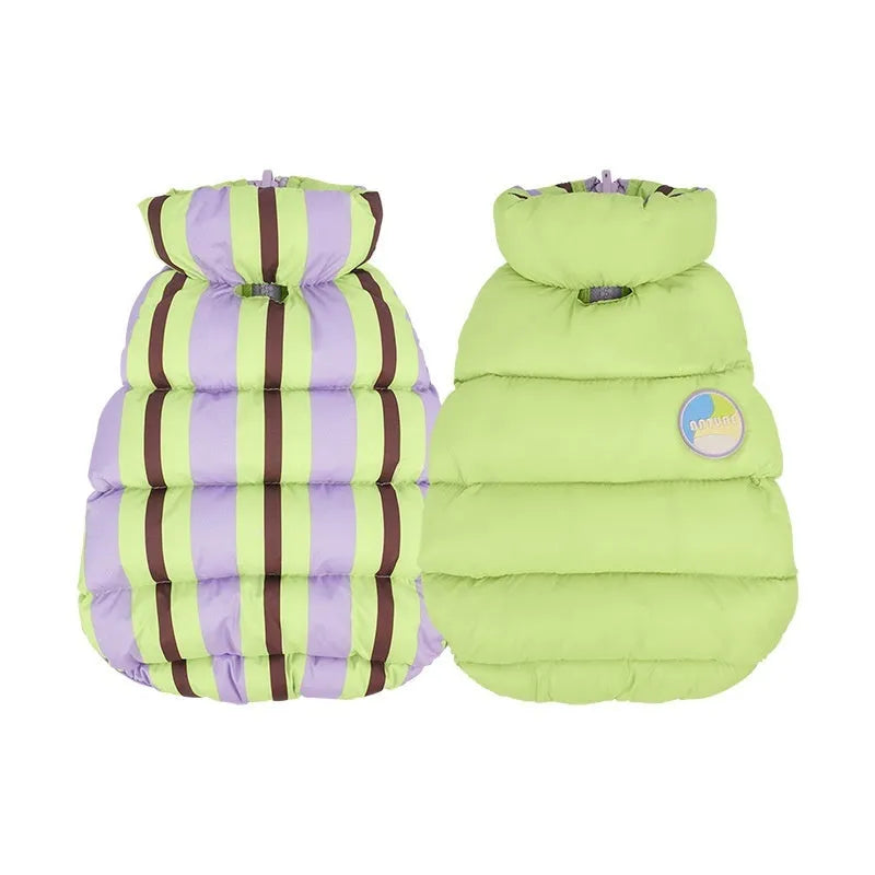 Pet cat dog autumn winter vest candy colour double-sided cotton-padded polyester clothing in green purple colour on pet