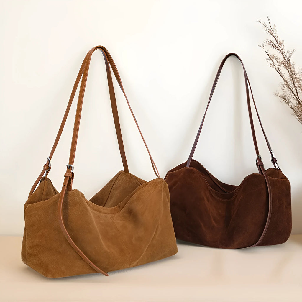 Women's genuine leather large capacity tote bag in caramel with outer sandwich pocket, matte finish