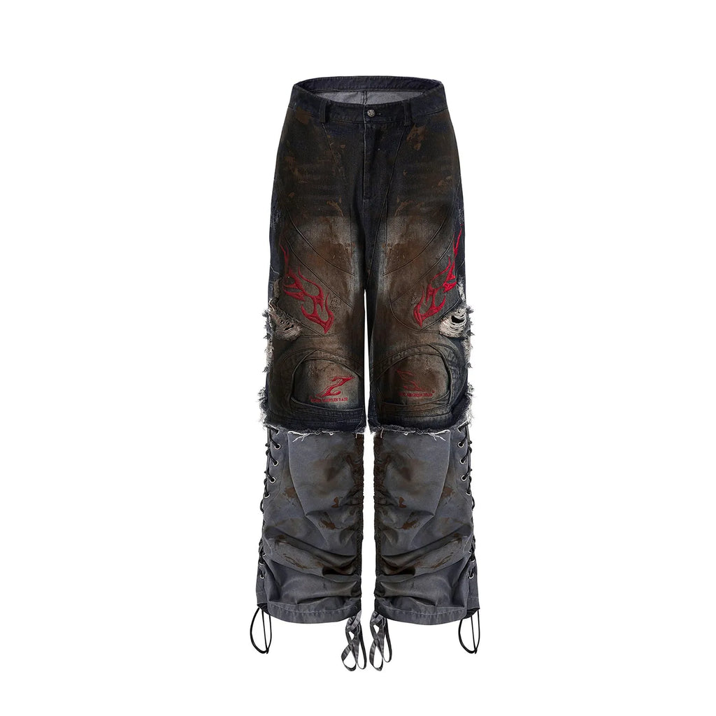 Men's retro jeans with detachable trouser legs in wide-leg loose-fit design