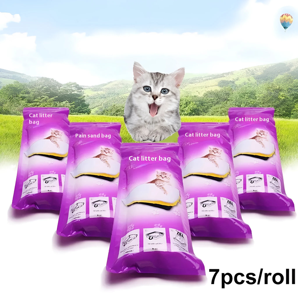 Cat litter bag with drawstring, thickened LDPE, 7-piece roll, small medium large sizes