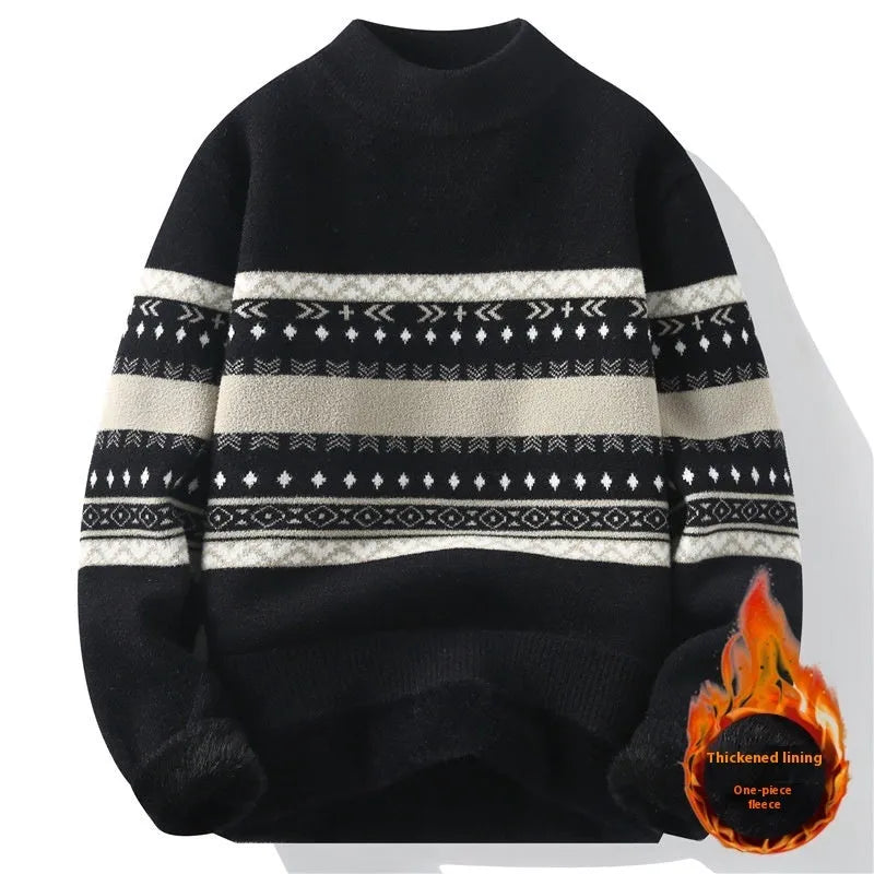 Men's mock neck knitted pullover sweater in modal and rabbit fur, long sleeve thickened straight fit, M to 4XL