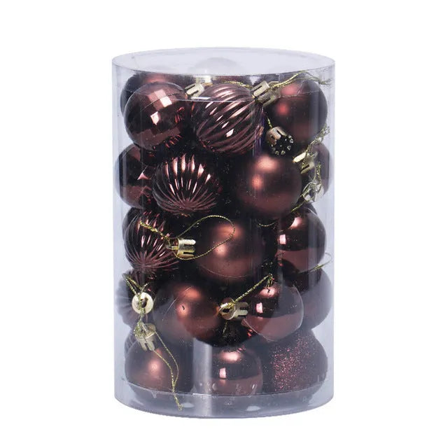 34-piece set of 4cm plastic Christmas balls in assorted colours with shiny finish for tree decoration