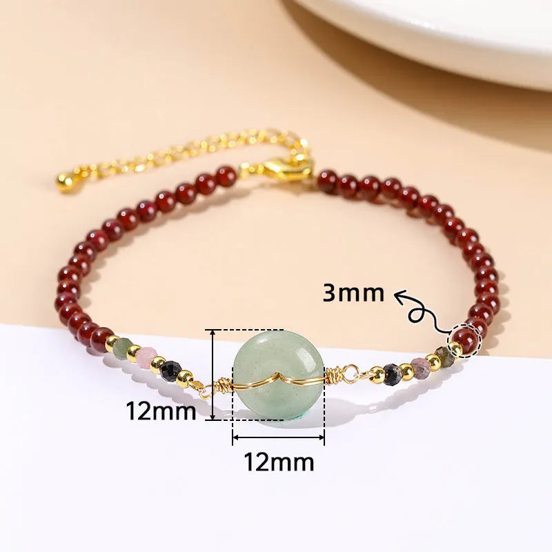 Chinese crystal agate bracelet with round beads and garnet safety buckle for women