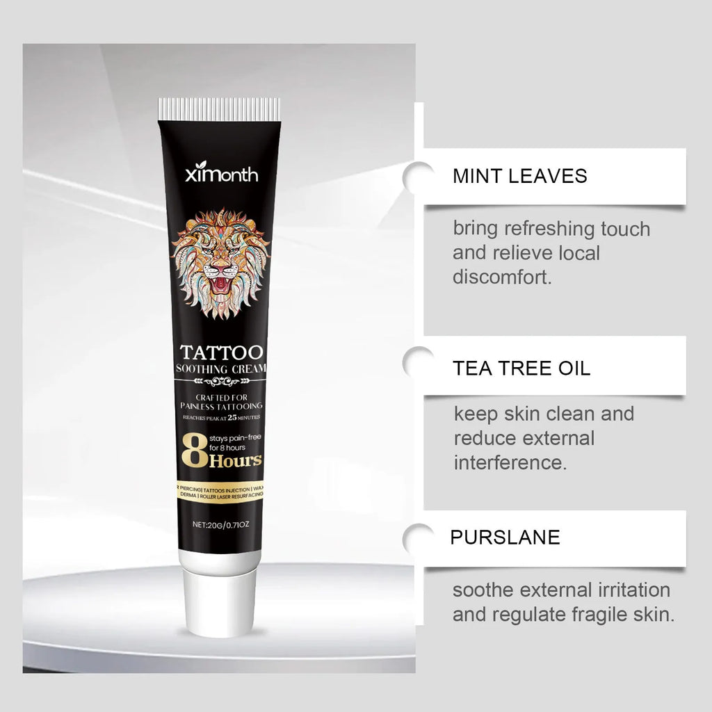 20g tube of tattoo soothing neck cream with mint leaf and tea tree oil for post-tattoo care