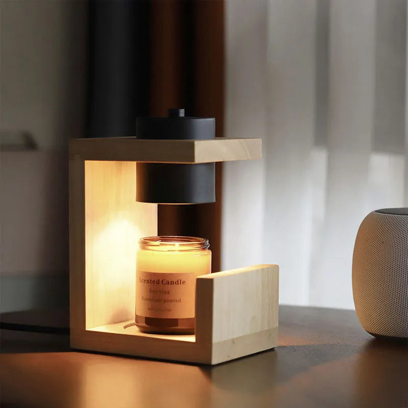 Solid wood wax melting lamp in black with dimmable control and two bulbs, Nordic style