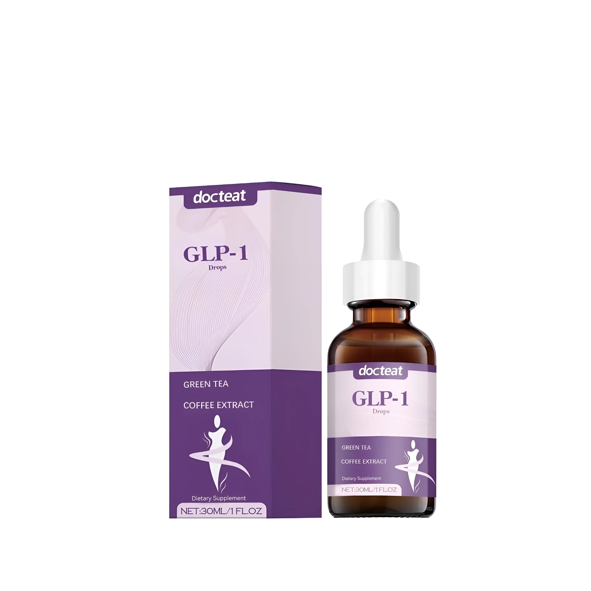 30ml Droplets concentrate bottle with dropper containing green tea coffee cherry loquat leaf extracts