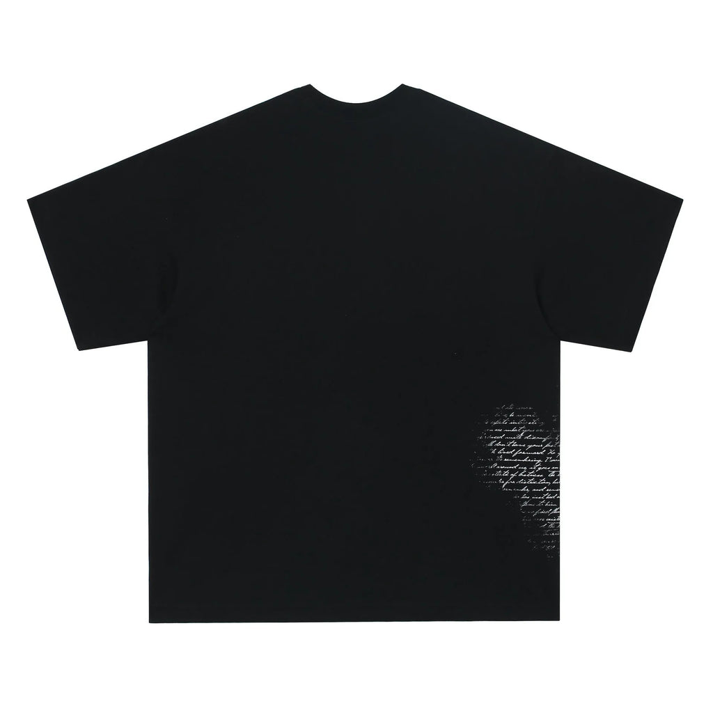 Short sleeve cotton T-shirt with retro hip hop gothic letter pattern in black and white colours