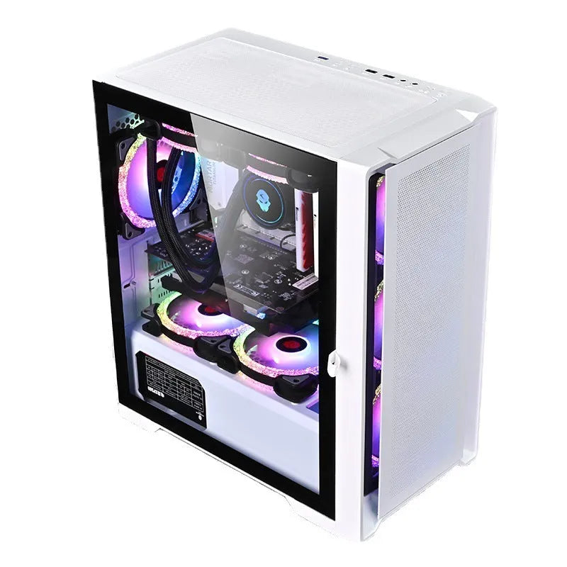 Black wide body tempered glass ITX computer case, SECC sheet steel, 35.6 x 21 x 42.2 cm