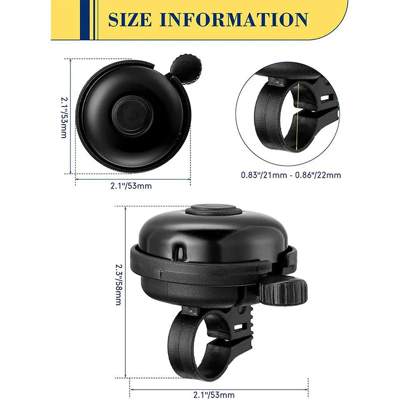 Black 58mm diameter ABS plastic bicycle bell for handlebar mounting