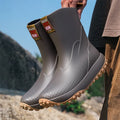 Men's mid-height PVC rain boots in beige colour with non-slip plastic soles