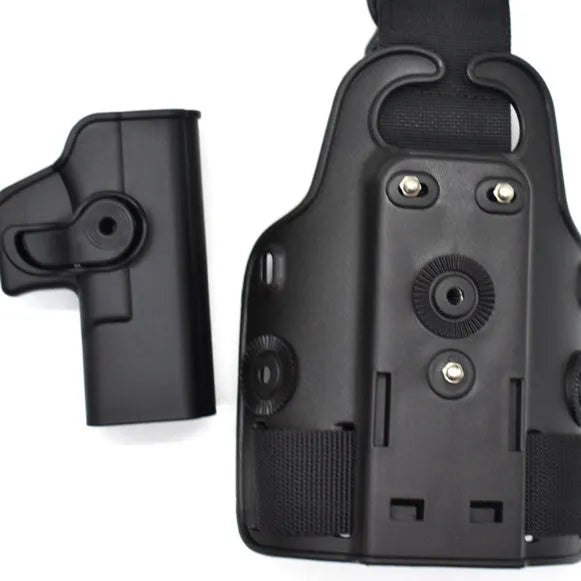 Tactical leg holster bag with waist plate and quick-pull fastener in green colour