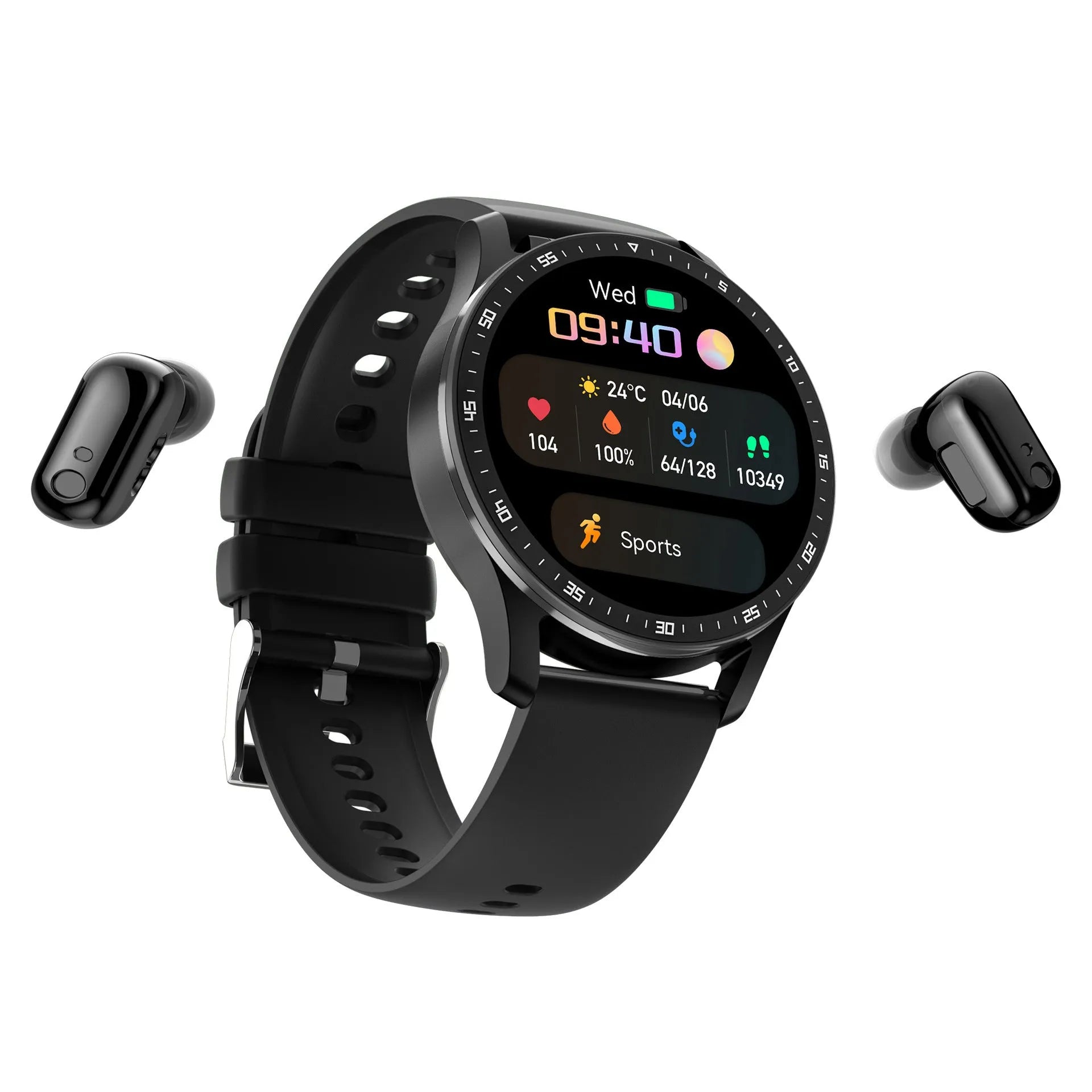 X7 TWS Headset Smart Watch in black with large touchscreen display and integrated earpiece