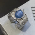 Vintage blue copper wide band ring with heavy industry retro vine pattern adjustable opening