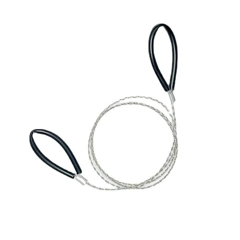Black and red outdoor survival wire saw with leather case showing 600mm German stainless steel four-strand blade