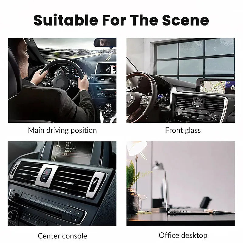 Gravity magnetic car phone holder with suction cup and adjustable arm mounted on dashboard