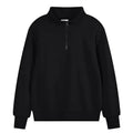 Man wearing a grey zip-front stand collar cotton sports sweater with a straight cut for casual wear.