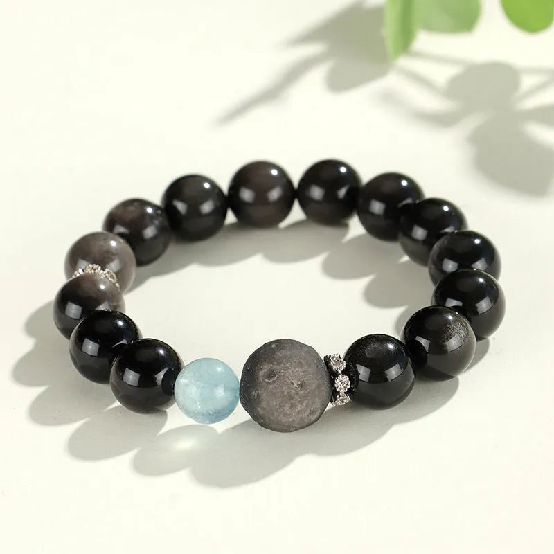 Silver Stone Fox crystal beaded bracelet for women with electroplated finish and mixed crystal beads.