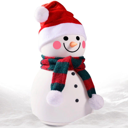 Snowman-shaped rechargeable night light with seven color-changing modes, portable and durable silicone construction