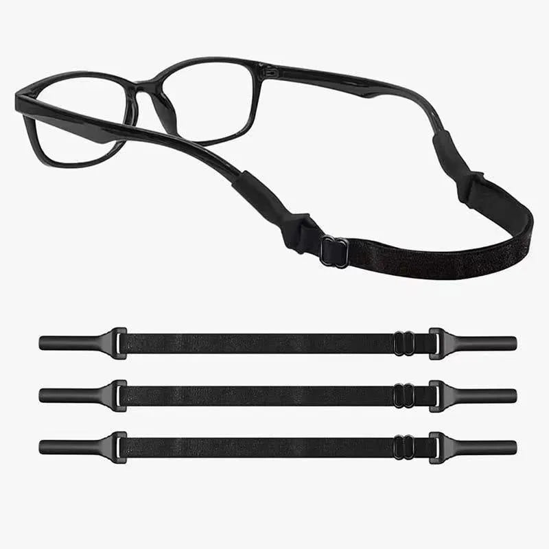 Black adjustable glasses cord with silicone earpiece hooks for spectacle retention