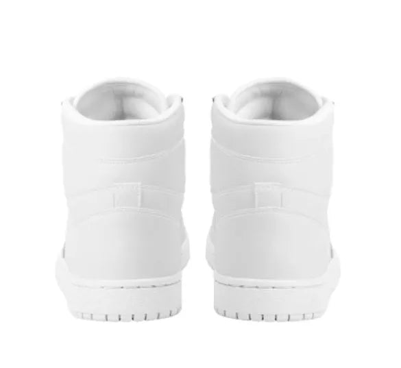 White high-top lace-up basketball shoes with artificial PU upper and rubber sole, sizes 36-45