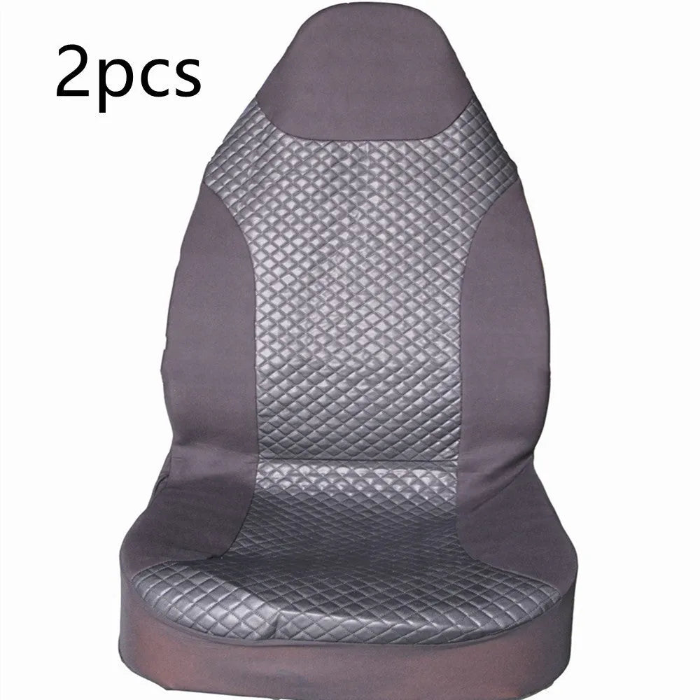 Black quilted universal car seat cover made from PU material on a car seat.
