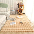 Cream-style bubble fleece carpet in imitation rabbit fur, rectangular rug shown in beige, grey, khaki, matcha green, pink or white