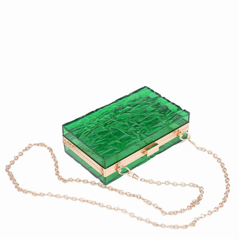 Transparent hard acrylic shoulder bag 18x11x5cm with European chain resin necklace