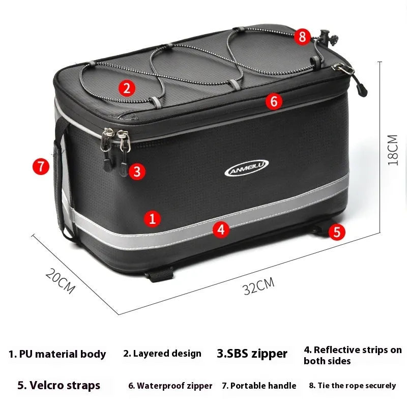 Black waterproof PU leather car bag for bicycle gear storage with 12L capacity