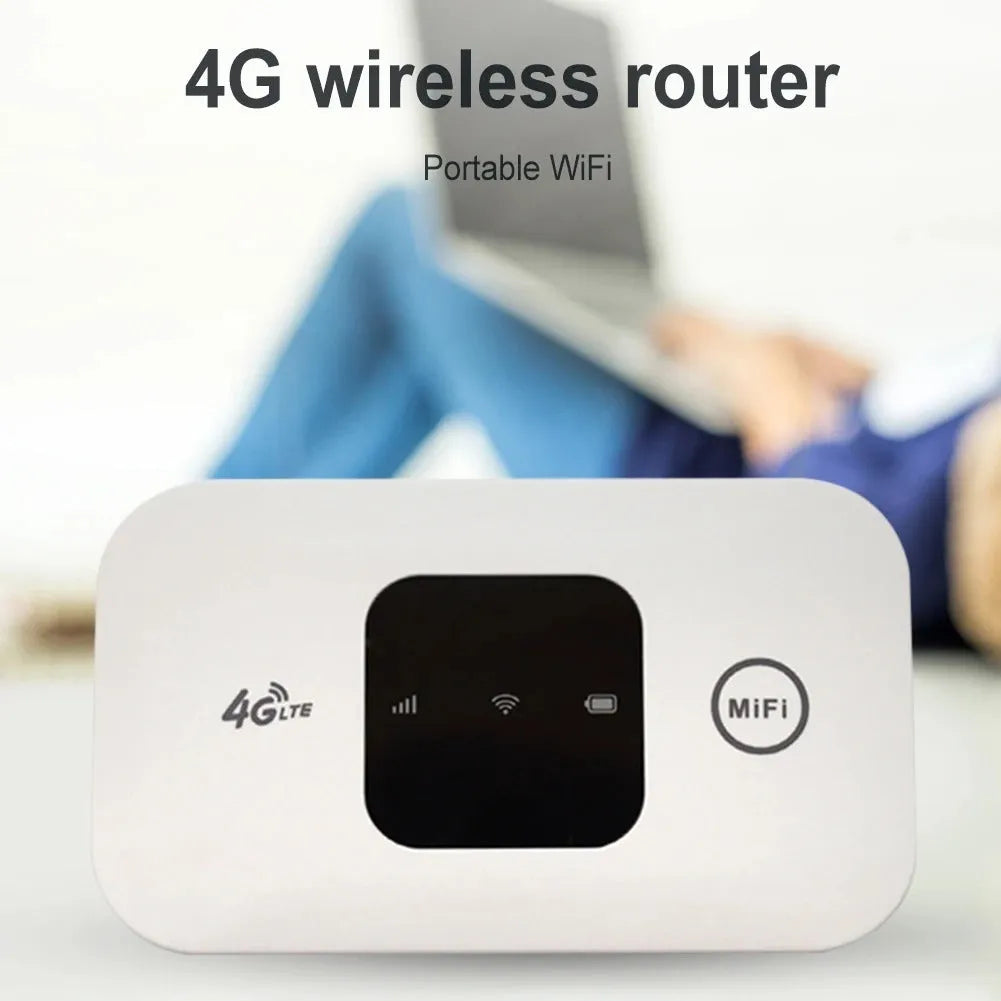 White plastic 4G 3G portable wireless router on a table, compact size 9.8 x 5.3 x 0.8 cm