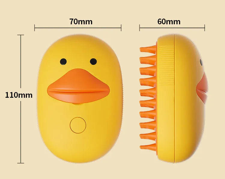 Pet Whale Small Yellow Duck spray massage comb in white, a dog bath brush made from ABS material