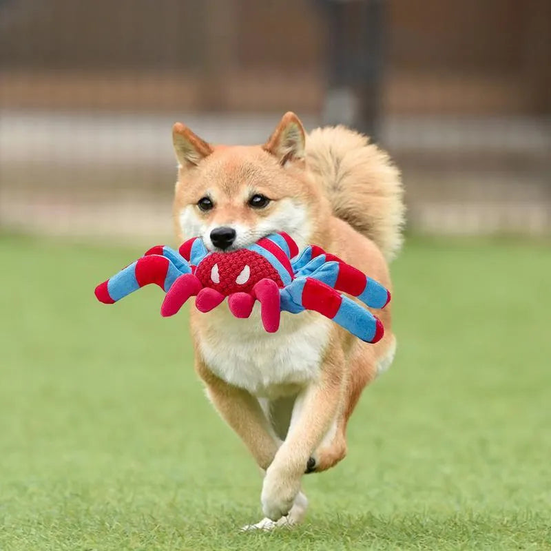 Red plush teddy bear dog toy for medium and large breed dogs with bite-resistant construction