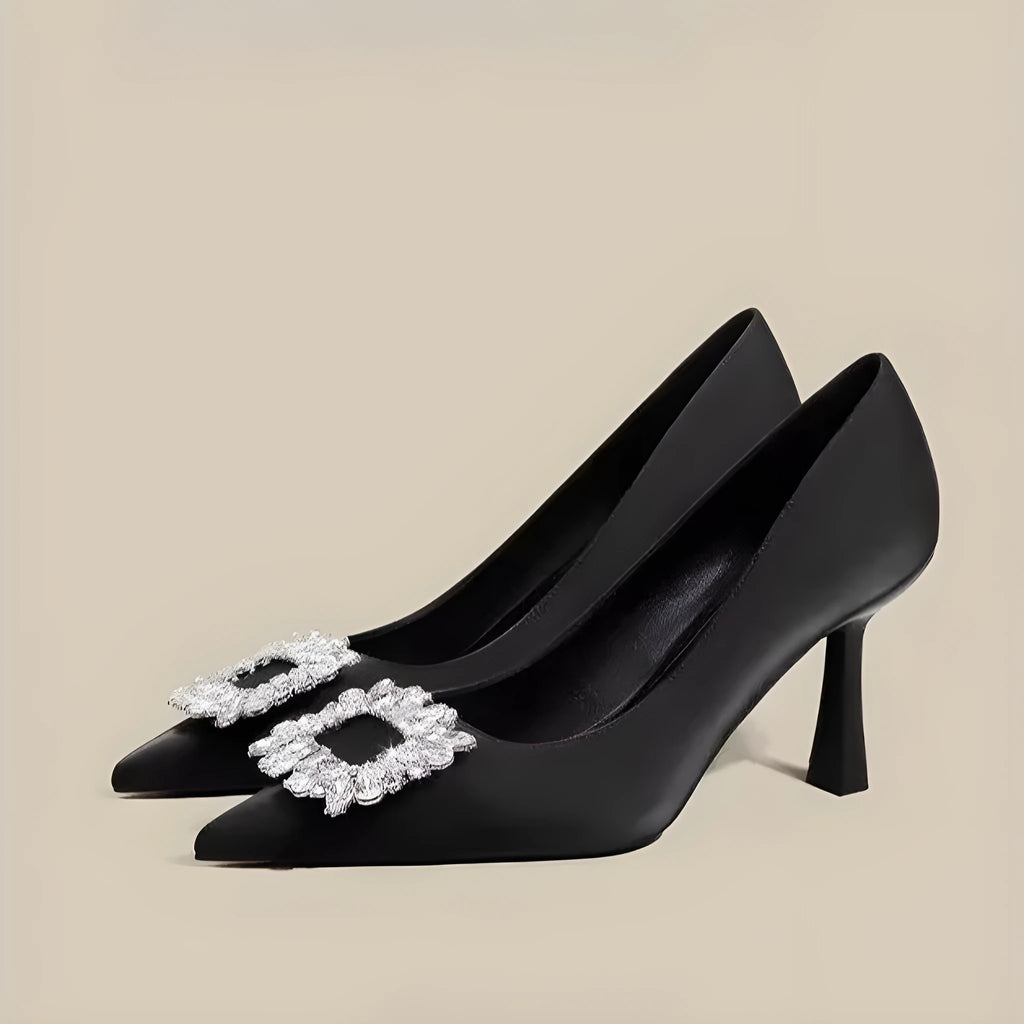 Women's French pointed stiletto high heels in creamy-white or black, low-top formal pumps with 3-5cm heel