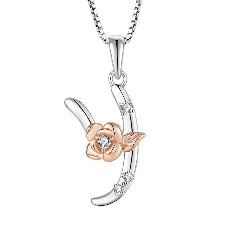 925 sterling silver necklace with English letter B zircon pendant on a collarbone chain