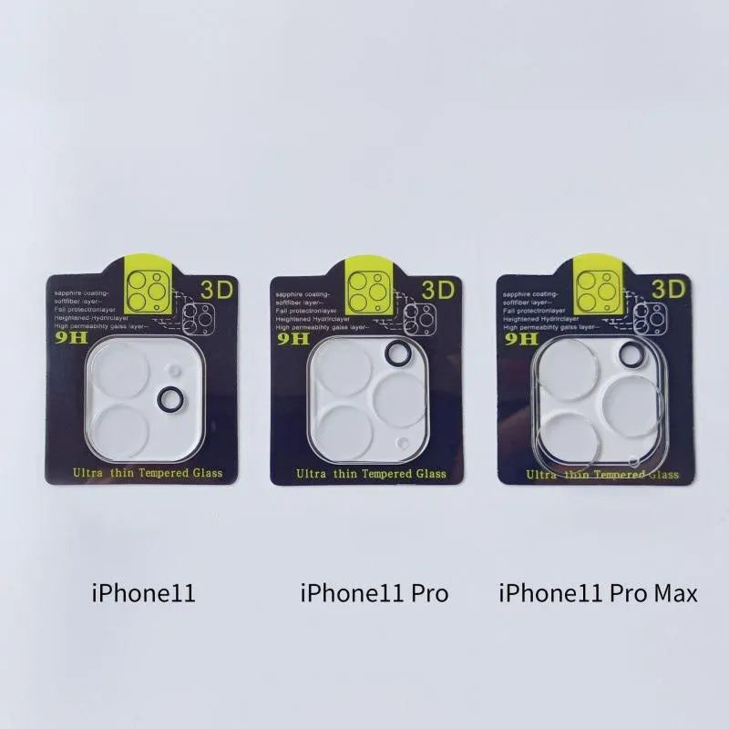 iPhone tempered glass camera lens protection film with black luminous ring and 3D radian design