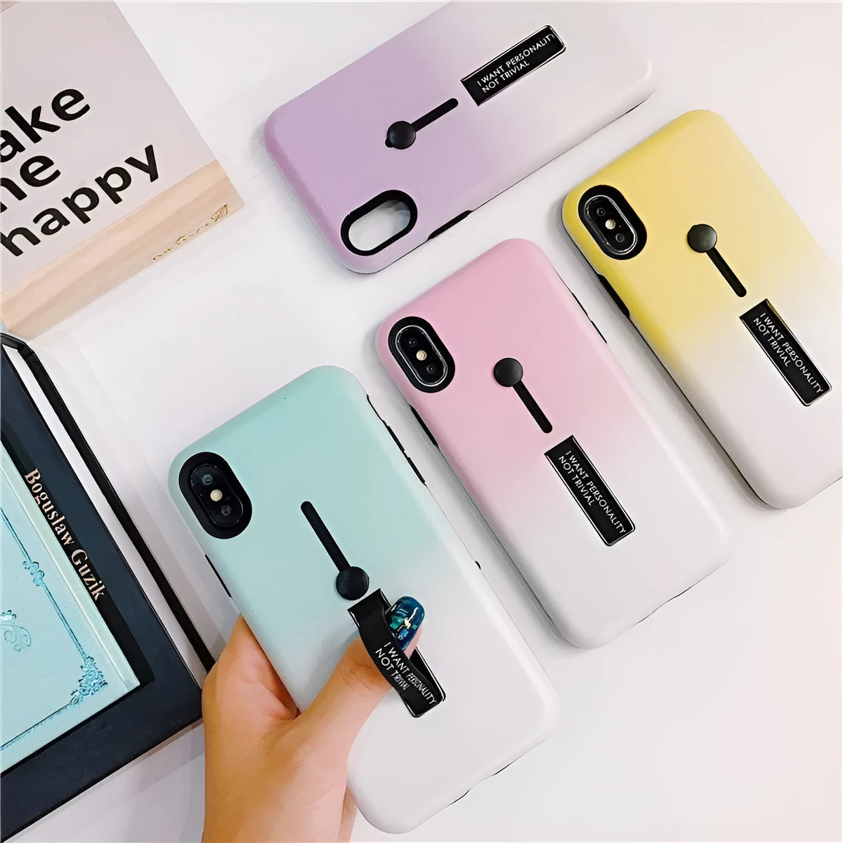 Candy double colour TPU ring stand case for iPhone X 8 7 6 6s Plus - shockproof protective back cover in yellow