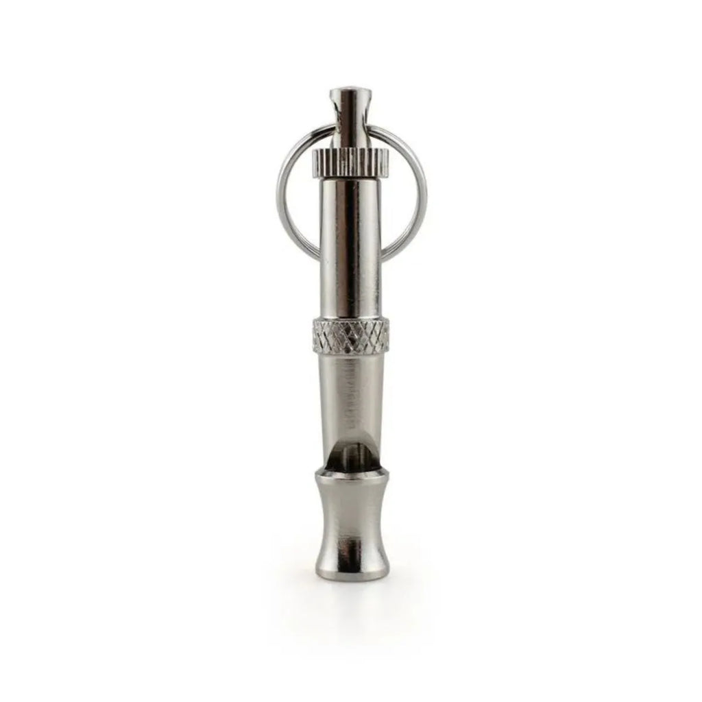 Metallic adjustable ultrasonic dog training whistle with brass electroplated nickel construction